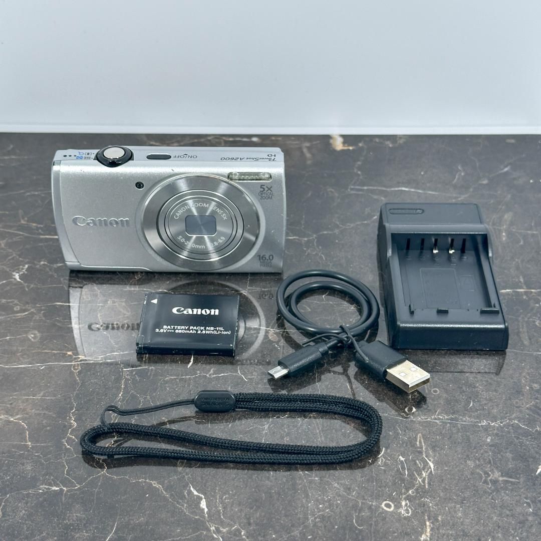 Canon PowerShot A 2600 シルバー キャノン パワーショット デジタルカメラ コンデジ コンパクトデジカメ カメラ 動作品 光学5倍ズーム 広角28 mm 向けモデル レトロデジカメ ◯