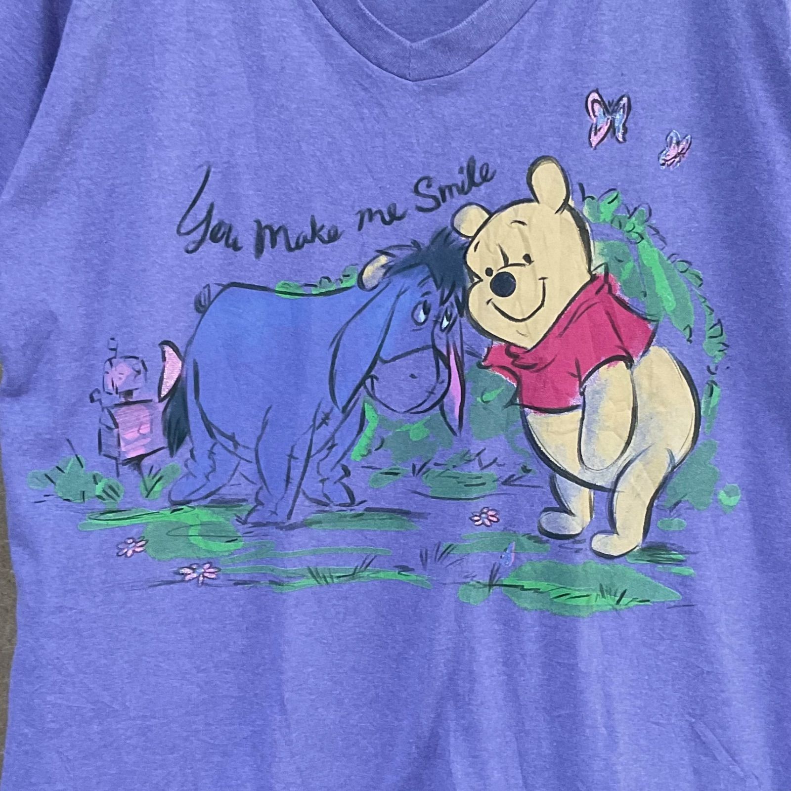 USA輸入古着 くまのプーさんWinnie the Pooh イーヨーEeyore 半袖Tシャツ 紫L