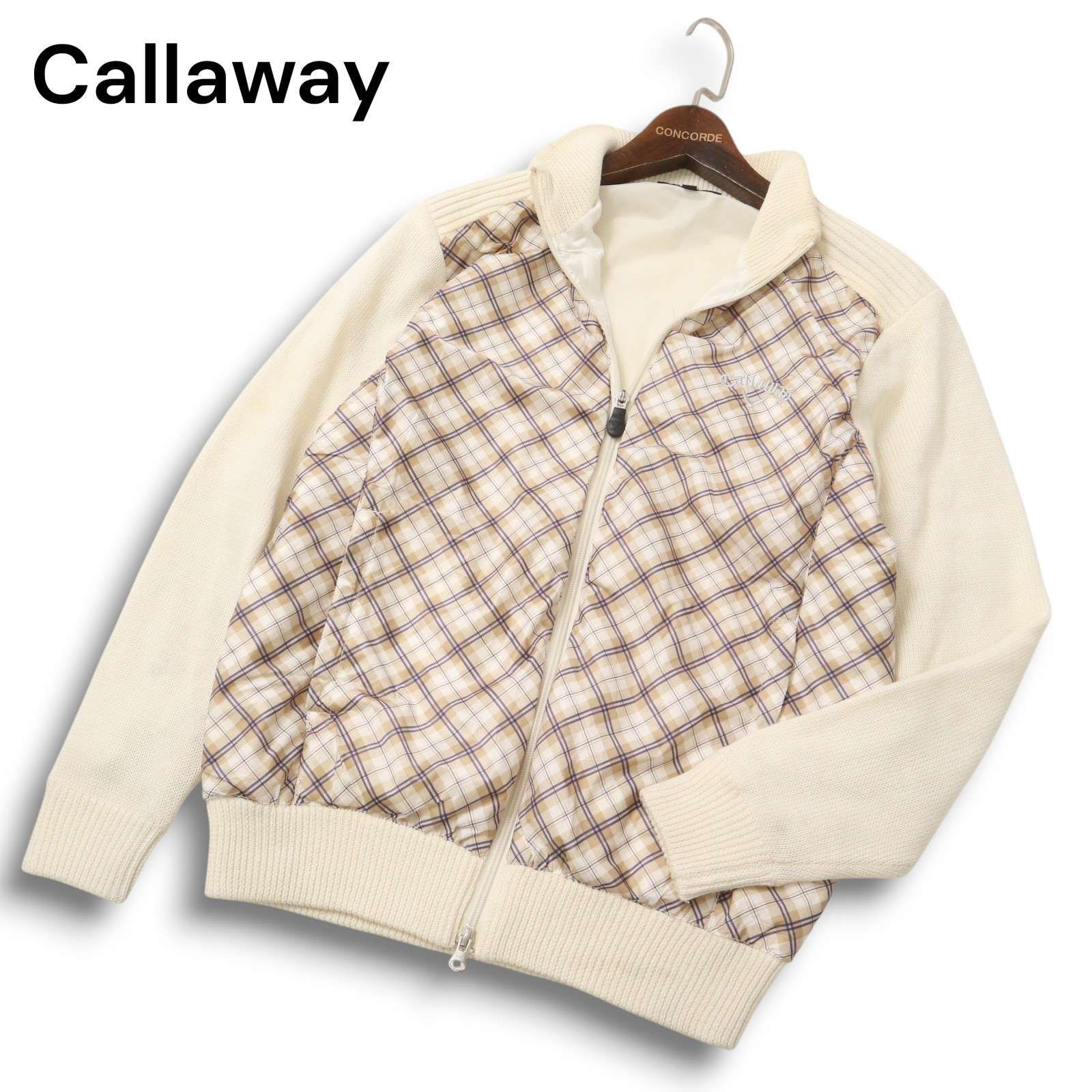 Callaway キャロウェイ ゴルフ 秋冬 ウール混 チェック切替 ニット ブルゾン ジャケット Sz.M メンズ