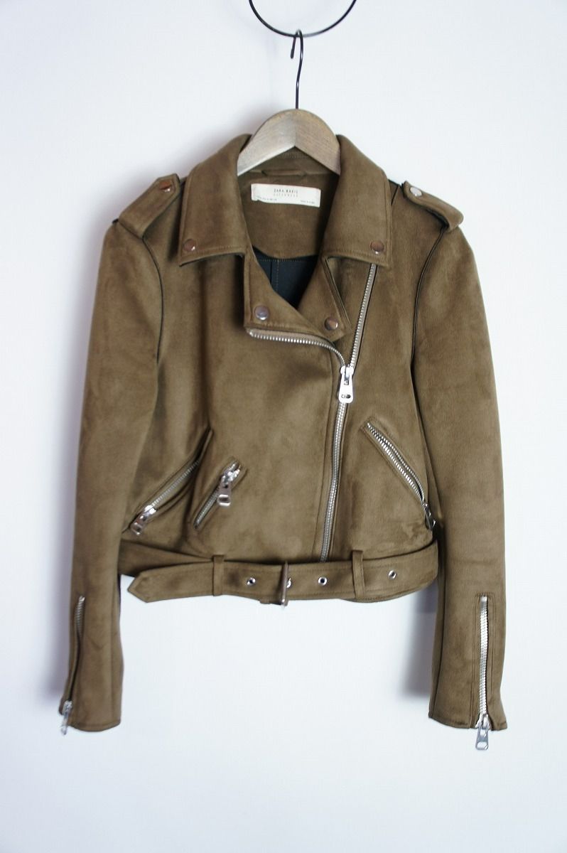 革ジャン　ザラ　茶系　ライダース 美品 ZARA ザラベーシック フェイク スエード ダブル ライダース