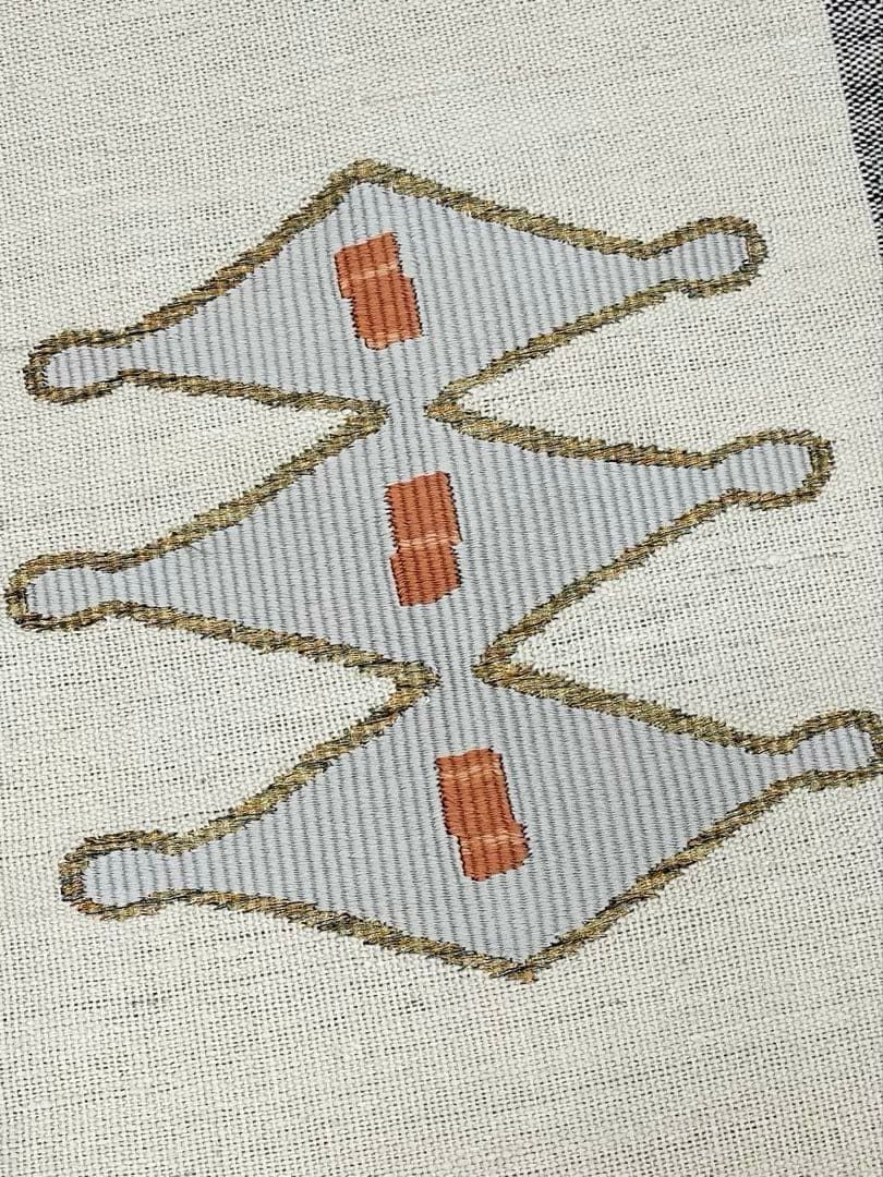 紬八寸名古屋帯 幾何学模様 工芸的 正絹 Q1120