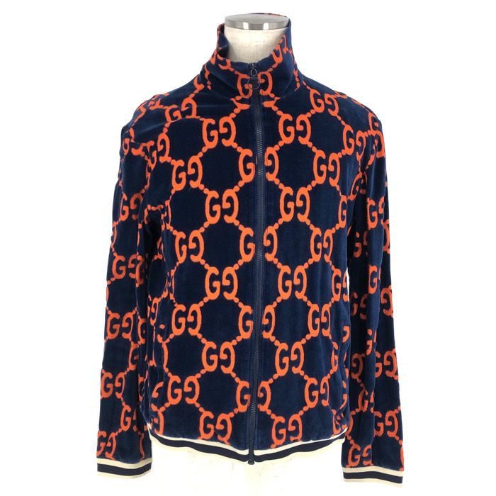 極美品 グッチ GUCCI ジャケット 19AW シェニール ジップアップ ベロア ロゴ アウター メンズ イタリア製 S ブラック