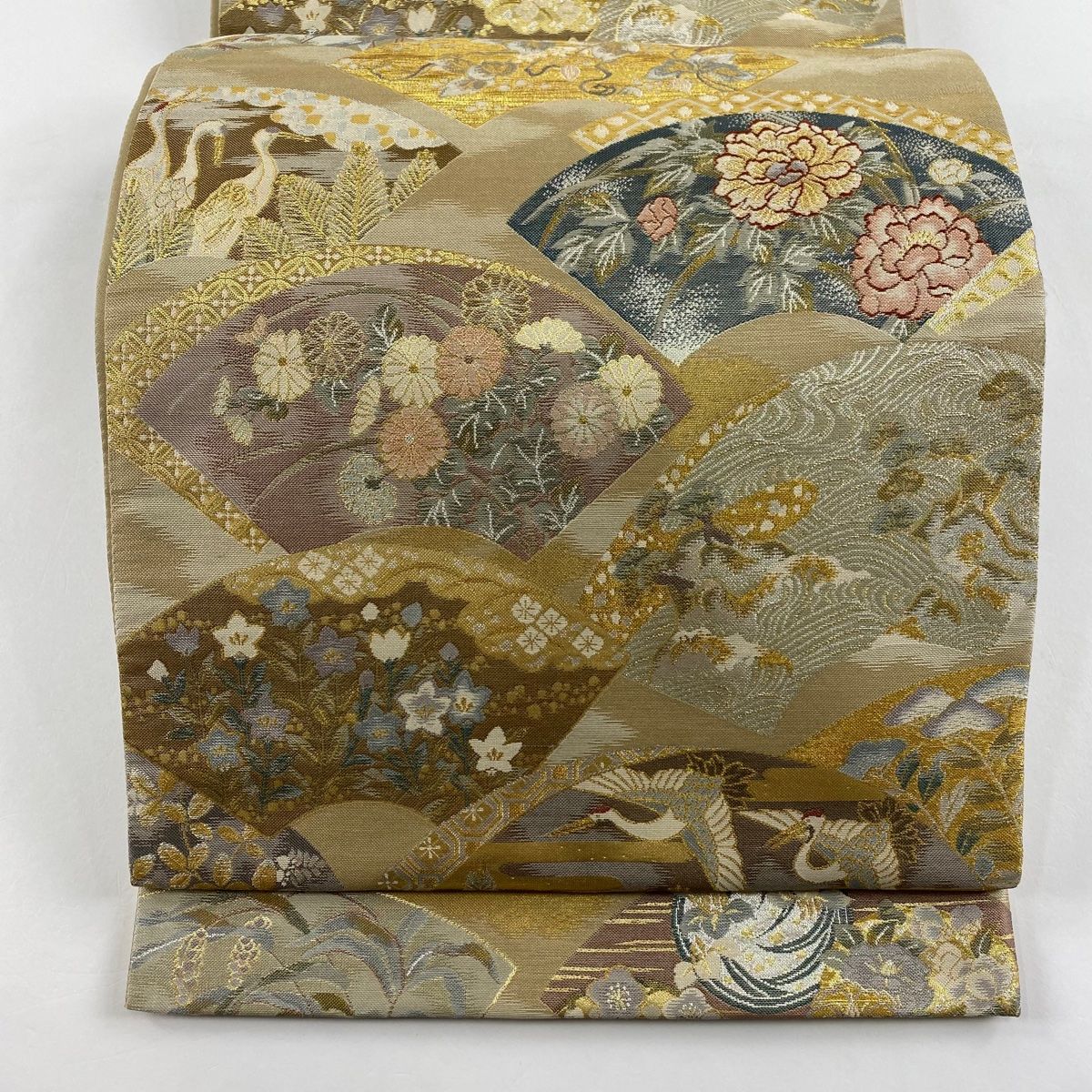 袋帯 美品 秀品 扇面 草花 箔 薄茶色 六通 正絹 【中古】 - メルカリ