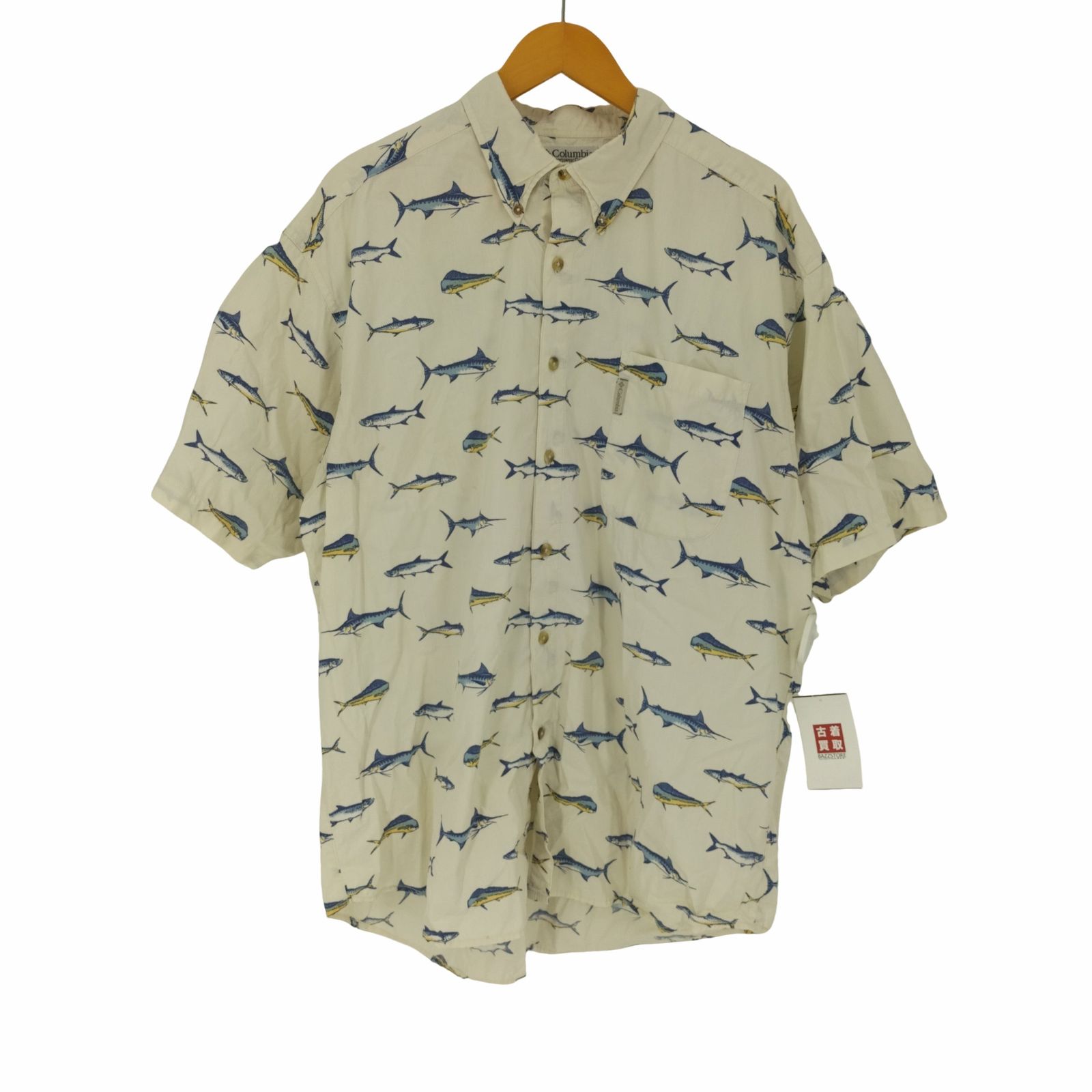 コロンビア Columbia 90S 魚柄 総柄 ポケット S/S ボタンダウン シャツ 