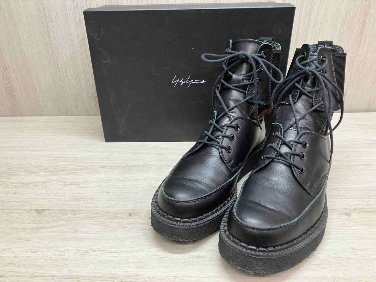 き Yohji Yamamoto ヨウジヤマモト プルーオム サイドゴアコンバットブーツ ブラック レザー サイズ約28.5cm ～29cm