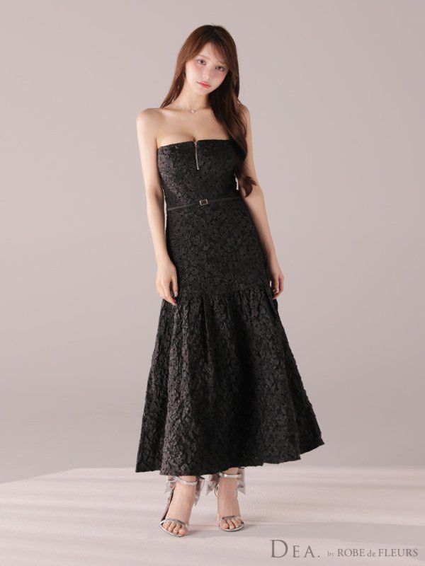 ブラック DE4333-B-2509 XS-Lサイズあり DEA.|ディア ドット| ジャガード| マーメイド| ロング| ワンピース| ミモレ丈| マキシ丈| ミディアムドレス| キャバドレス long