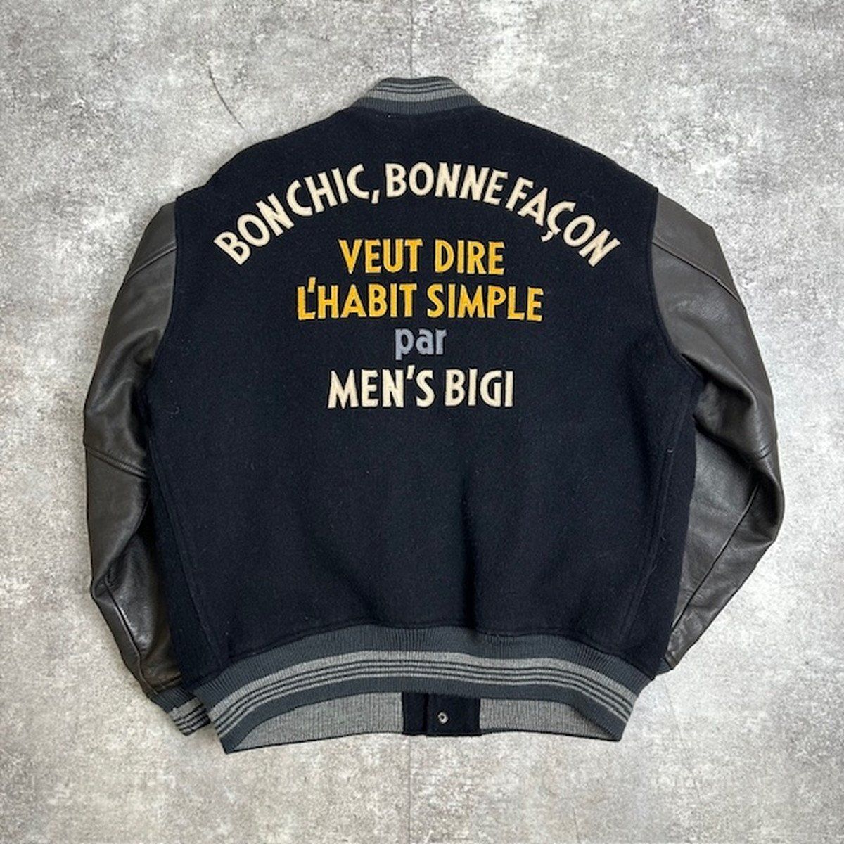 80's 90's MEN'S BIGI レザー ウール スタジャン 刺繍 ブラック