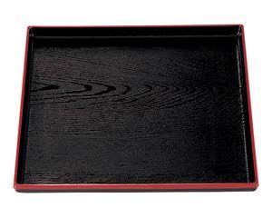 エ713-258 [A]正角木目盆 黒天朱 尺1寸 ショップ 正