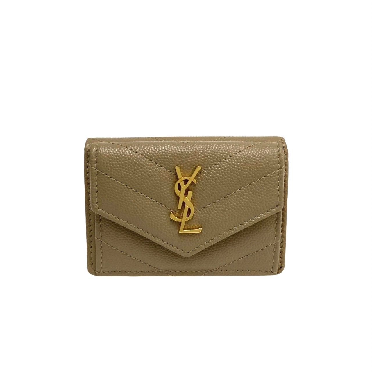 極 美品 レア品 YVES SAINT LAURENT イヴサンローラン YSL ロゴ レザー マルチフォールドウォレット 三つ折り 財布 ベージュ  kmf1128-8 - メルカリ