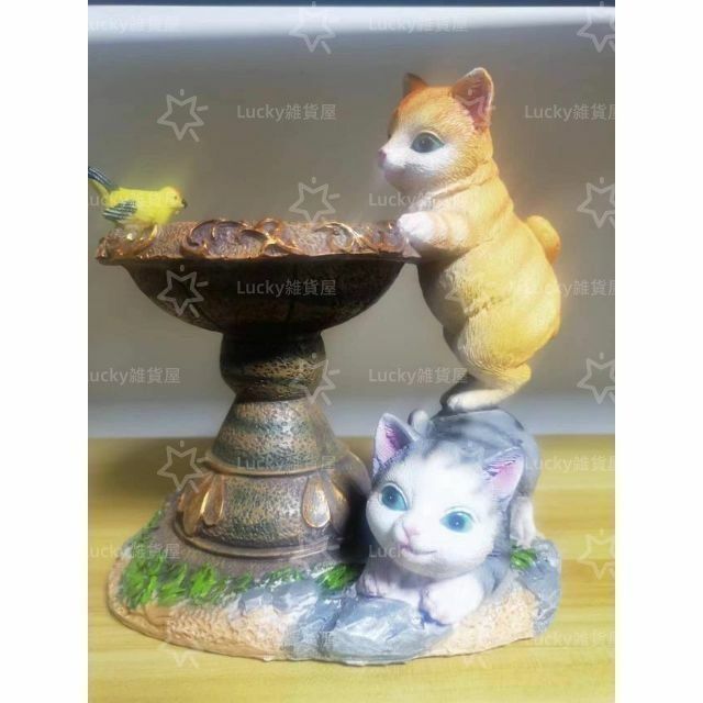 葉山家具　猫ちゃんと金魚     アンティーク風 ランプ おすすめ かわいい2匹の猫 ガーデンライト ソーラーLEDライト