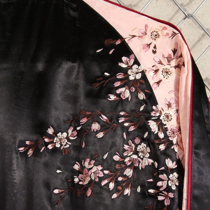 ジャパネスク 枝垂桜 和柄 刺繍 スカジャン 3RSJ-753 ブラック