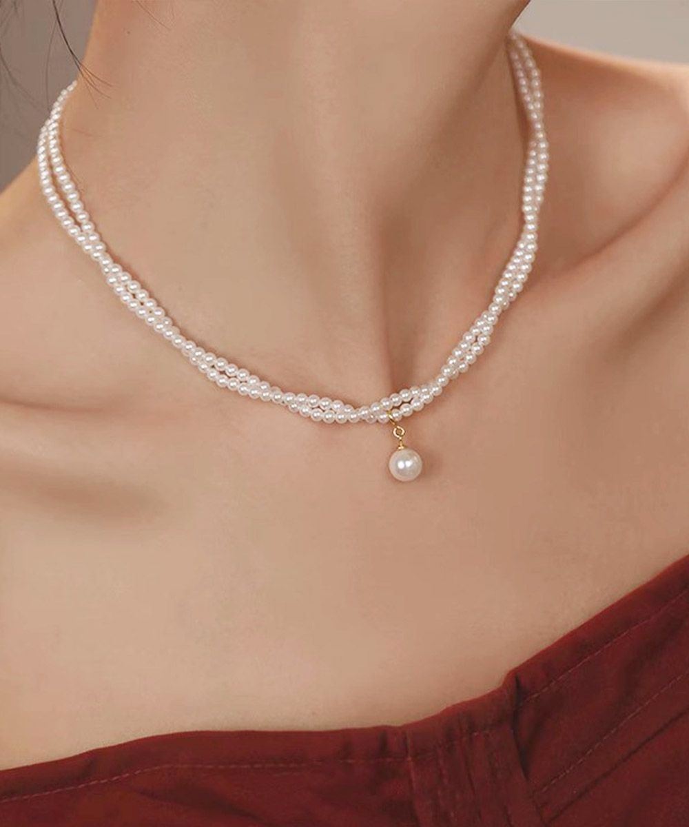 【重ね付け風で映える☆】CHANEL 2連パール ネックレス CHANEL シャネル パール2連ネックレス｜結婚式パーティーの