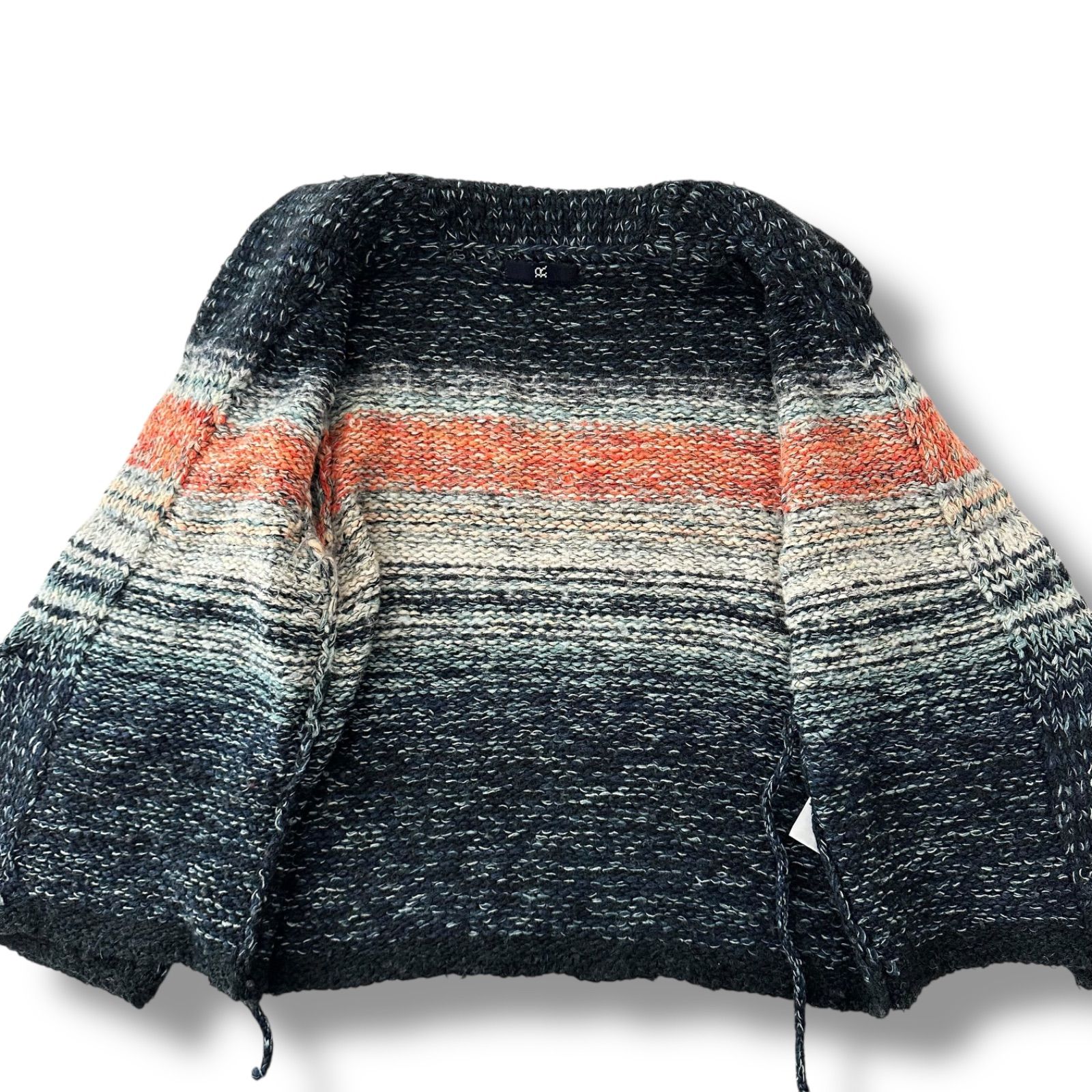 45R アルパカ混 ニット ガウンカーディガン マルチカラーボーダー