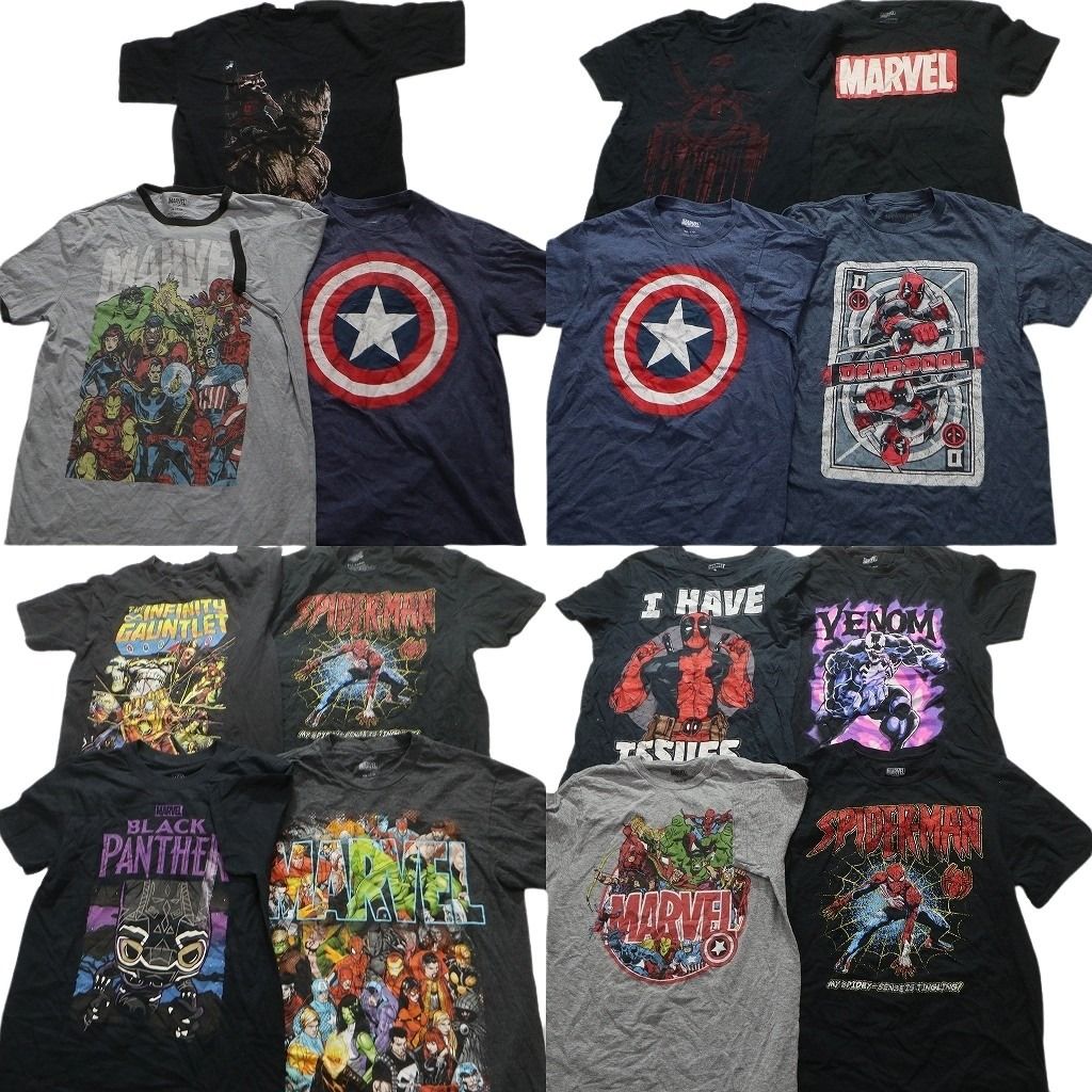 古着卸 マーベル DCコミック 半袖Tシャツ 15枚セット メンズ S キャプテンアメリカ ヴェノム スパイダーマン 古着 NA2623