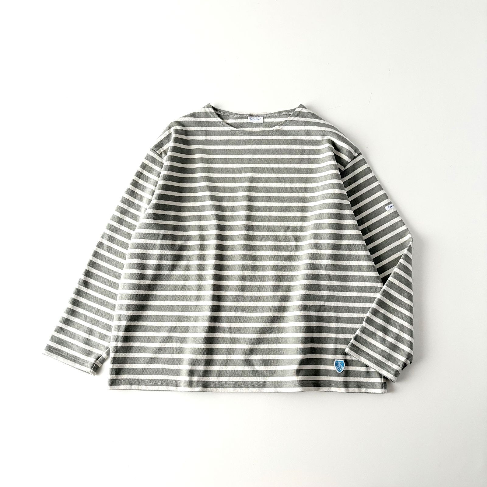 ORCIVAL オーシバル 長袖 コットンロード ドロップショルダー ボーダー ワイドプルオーバー バスクシャツ レディース 1 フランス製 グレーカーキ×アイボリー