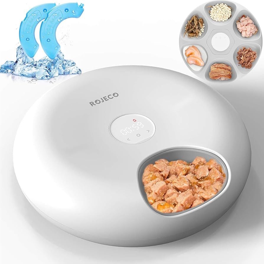 獣医師推 奨同一の製品 保冷と鮮度保持 ROJECO 自動給餌器 ウェットフード 猫 犬 タイマー 自動 餌やり機 給餌器 USB充電式で電池不要 コードレス使用 缶詰 パウチ 手作り おやつ フリーズドライ キャット ドッグ フード 新鮮さ保つアイ