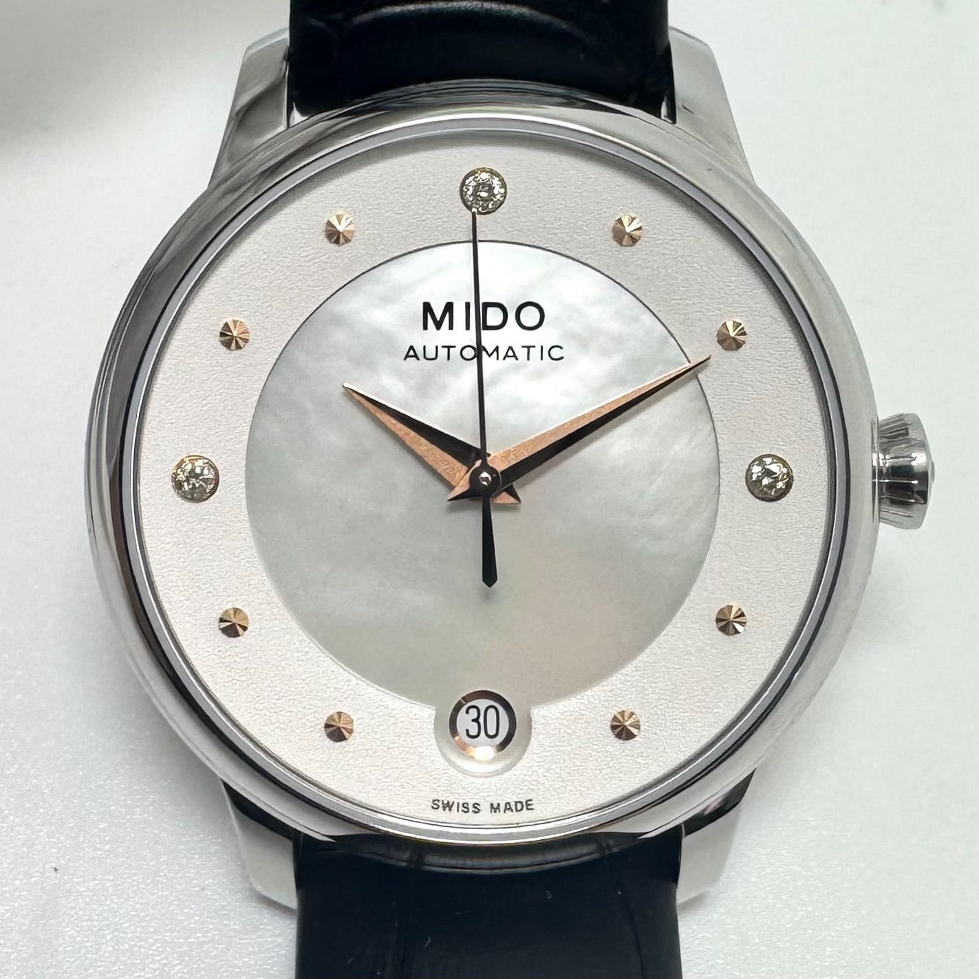 ミドー MIDO バロンチェッリ M039.207.16.106.00 自動巻 デイト表示 裏スケ シェル 革ベルト レディース