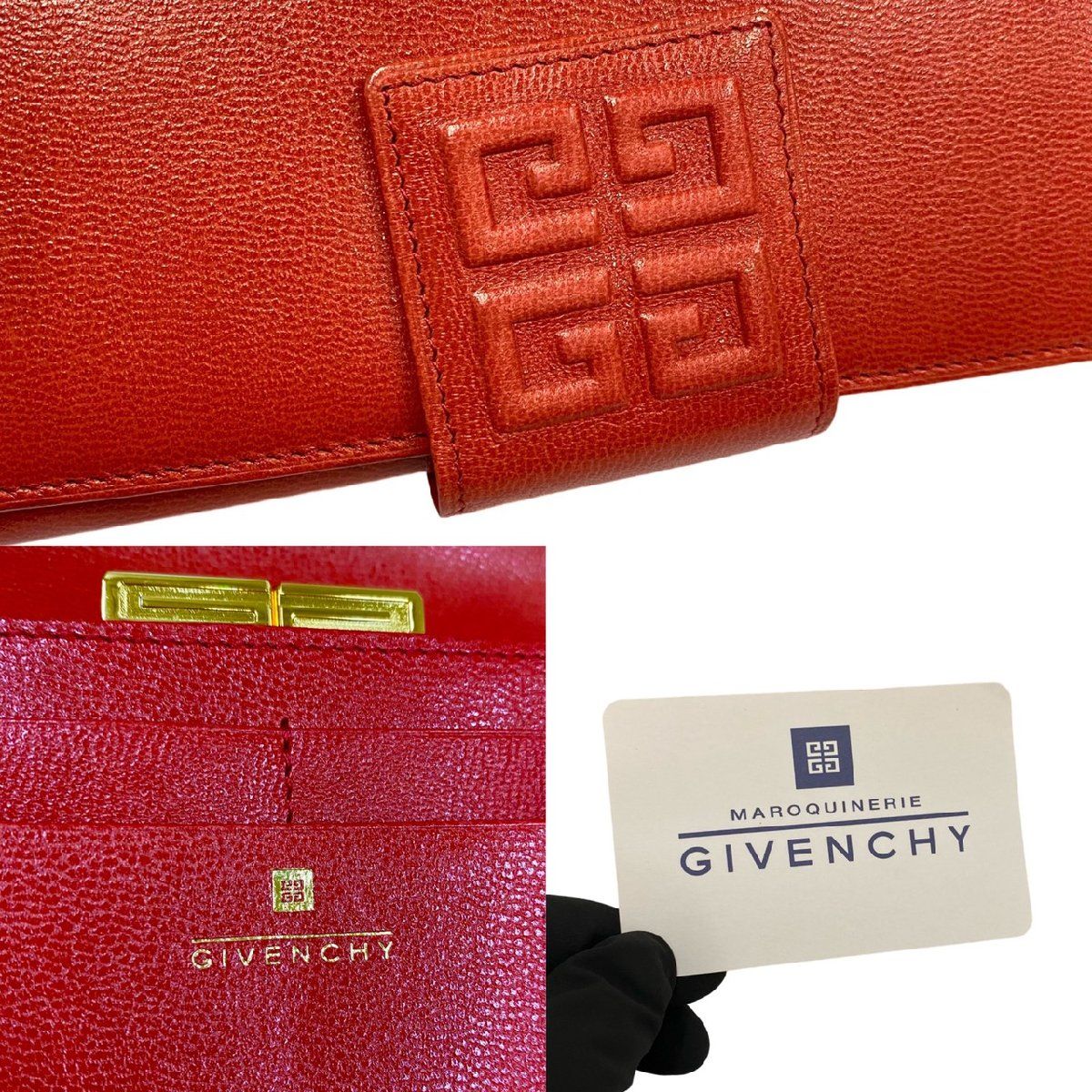 ほぼ未使用 希少品 GIVENCHY ジバンシィ 4G ロゴ レザー 本革 がま口