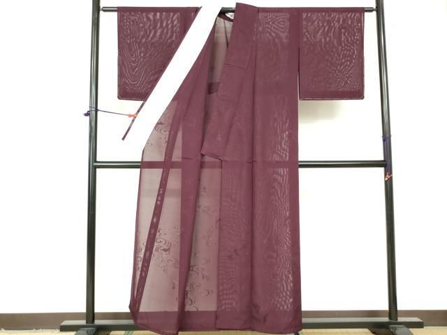 市場】平和屋着物＊夏物 色無地 絽 流水紋紗 紫鳶色 正絹 逸品 未使用