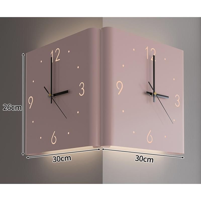 両面掛け時計 四角 静音 壁掛け時計 誘導灯付き 壁掛け コーナー