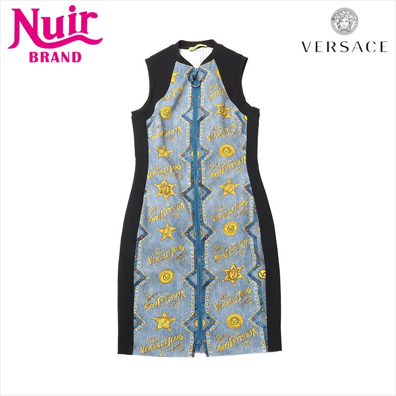 VERSACE ヴェルサーチ ワンピース ヴェルサーチジーンズクチュール ポリアミド×エラスタン ノースリーブワンピース I42 D2HTB413