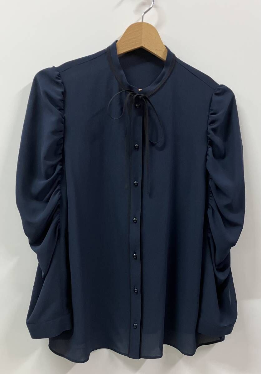 ANAYI アナイ 23ss ジョーゼット配色 ネイビー 長袖シャツ ブラウス サイズ38