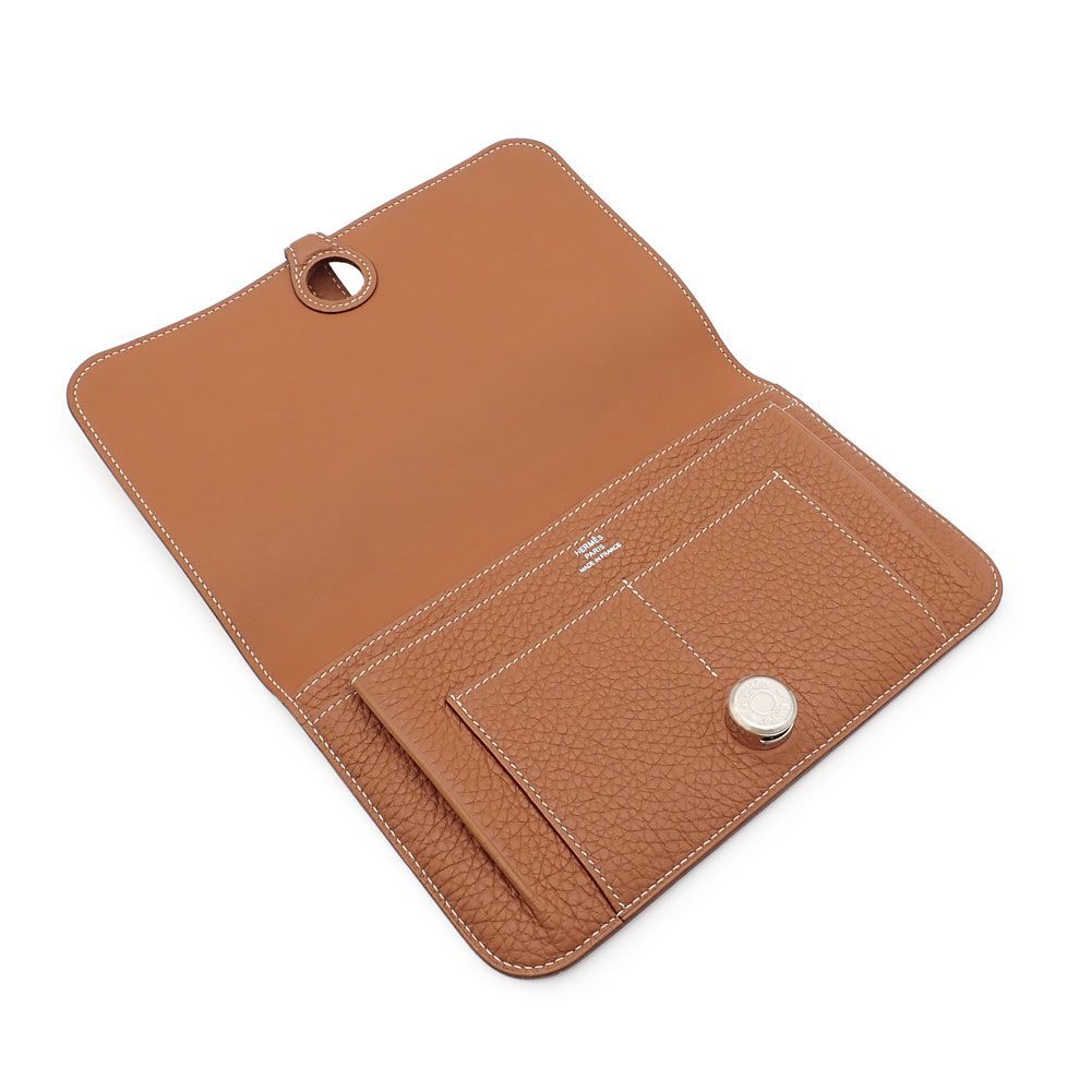 エルメス ドゴンGM 長財布 050896CK トゴ ゴールド ブラウン ステッチ  