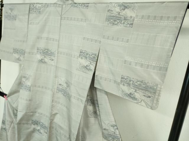 平和屋着物□極上 都喜ヱ門 本場大島紬 白大島 手絣 龍安寺石庭 藤絹  