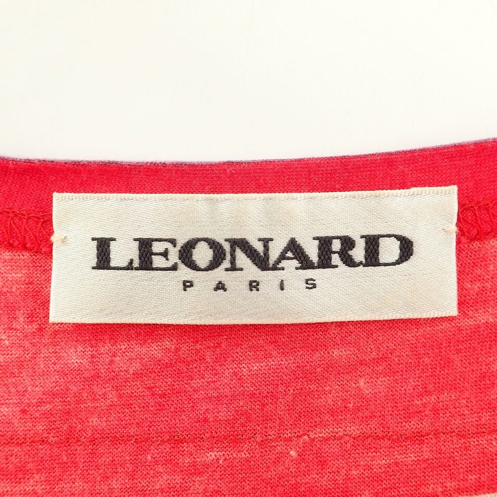 LEONARD レオナール 赤 ウール×シルク 宝石×花柄 ベルト付きワンピース