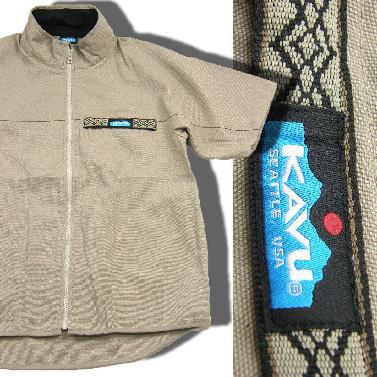 【新品】 KAVU / カブー半袖 ジップ アウター シャツ 綿100% ベージュ コットン シャツアウター 半袖シャツ 半袖アウター アウトドア キャンプ 焚き火 焚火 バーベキュー タウンユース