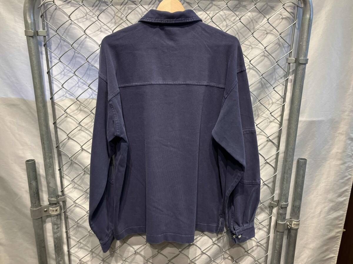 90s 香港製 STUSSY 白タグ スウェットポロシャツ 長袖ポロシャツ ネイビー ステューシー