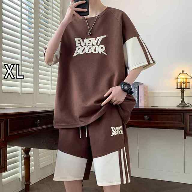 [XL]メンズ ファッション 服 男性用 オシャレ シンプル 大人 かっこいい 大きいサイズ ストリート 紳士服  半袖 スーツ 夏 冷感 半袖 T シャツ レター プリント 半袖 ツーピース T シャツ