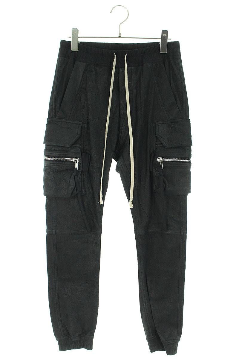 リックオウエンス サイズ:48  18AW  RU18F1390-BA カーゴジョグロングパンツ 中古 SB01 リックオウエンス 18AW RU18F1390 レザーカーゴジョグロングパンツ