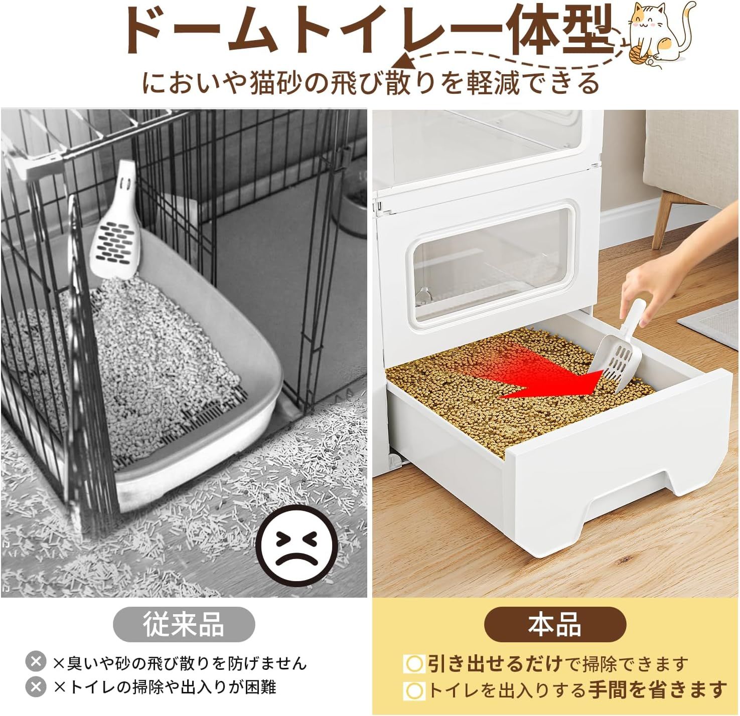 Topzoo 猫 ケージ トイレ付き 2段 トイレ一体型 防臭 飛散軽減 Topzoo 猫 ケージ トイレ付き 2段 トイレ一体型 防臭 飛散軽減