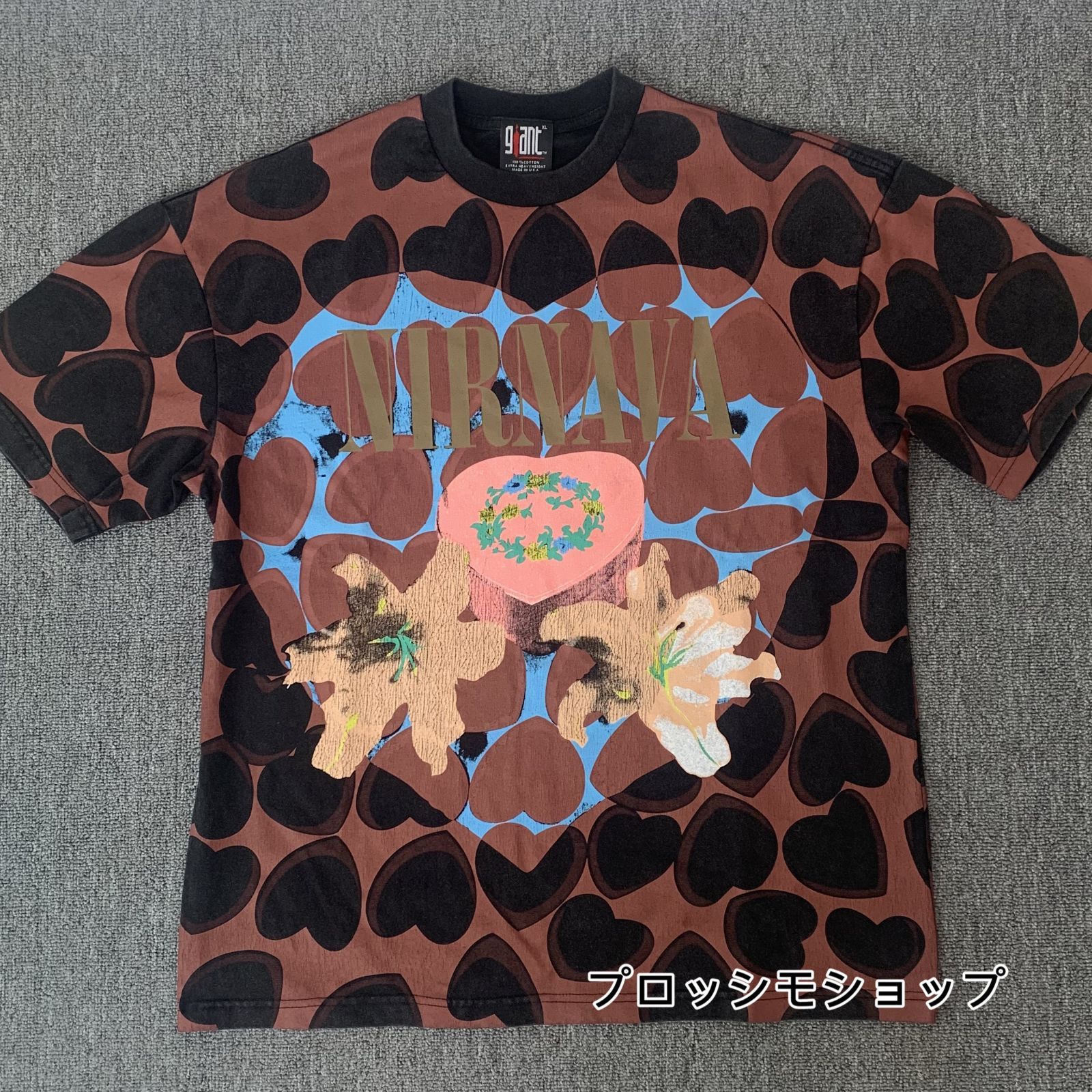 【新品】NIRVNAハートケース水洗いゆったりvintageハイストリートTシャツ