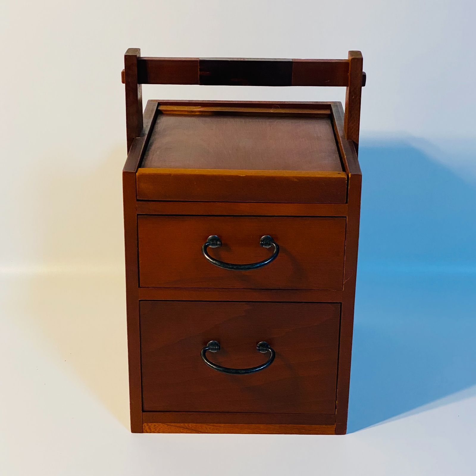 化粧箱 木目 一面鏡 木製 レトロ メイクボックス ドレッサー