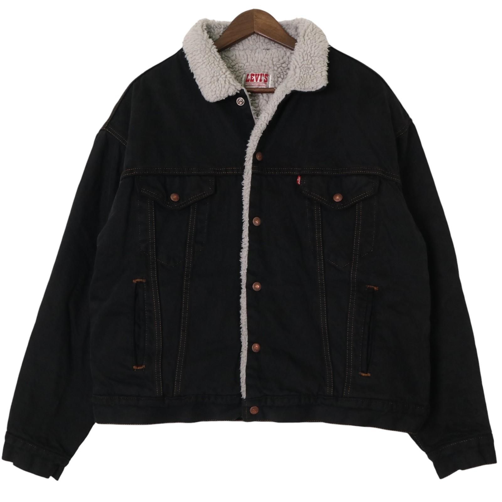 90年代 USA製 Levi's リーバイス 70608 デニムボアジャケット 後染め ブラック (メンズ XL) 中古 古着 A1622
