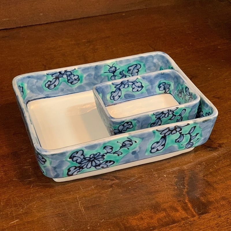 源右衛門 青彩菊絵 角皿 2点セット 15cm 8cm 和食器 和風 長皿