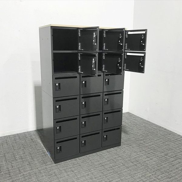 18人用パーソナルロッカー 鍵付き 3列6段 エルレージ ダイヤル式 内田洋行 ウチダ ブラック