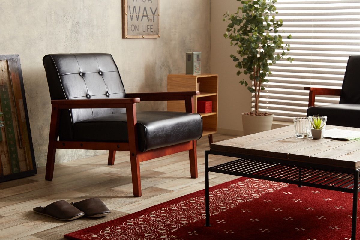 送料無料】NEW RETRO 1人掛けソファ 天然木 PUレザー 椅子 送料無料】NEW