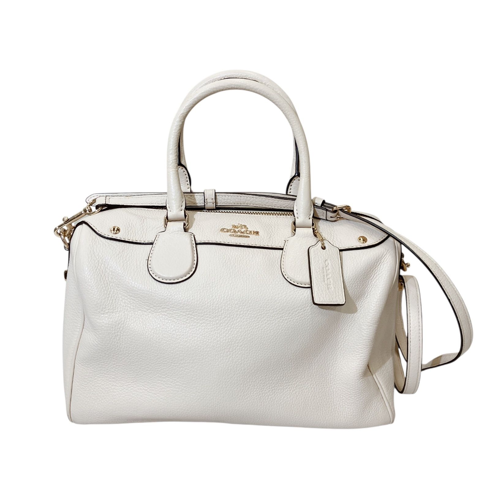 C341 COACH コーチ ボストン風 ハンドバッグ ショルダーバッグ 2way レザー クリーム系 レディース ブランド バッグ