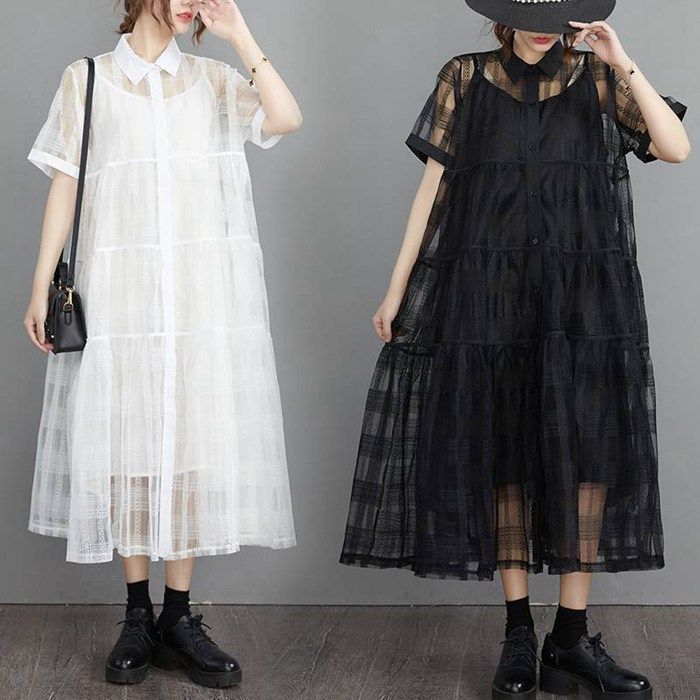 ??シャツワンピース ワンピ シャツワンピ ロング マキシ ２点セット キャミソール キャミソールワンピ キャミワンピ　着痩せ ミモレ丈 透け感