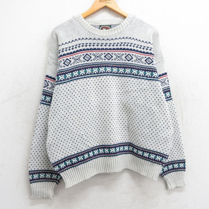 XL/古着 長袖 セーター メンズ 90s バーズアイ クルーネック 薄グレー他 25mar10 中古 ニット トップス