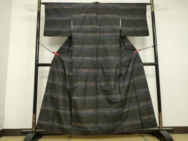 平和屋着物●上質な紬 　横段文　正絹　逸品　未使用　DAAR4517tw