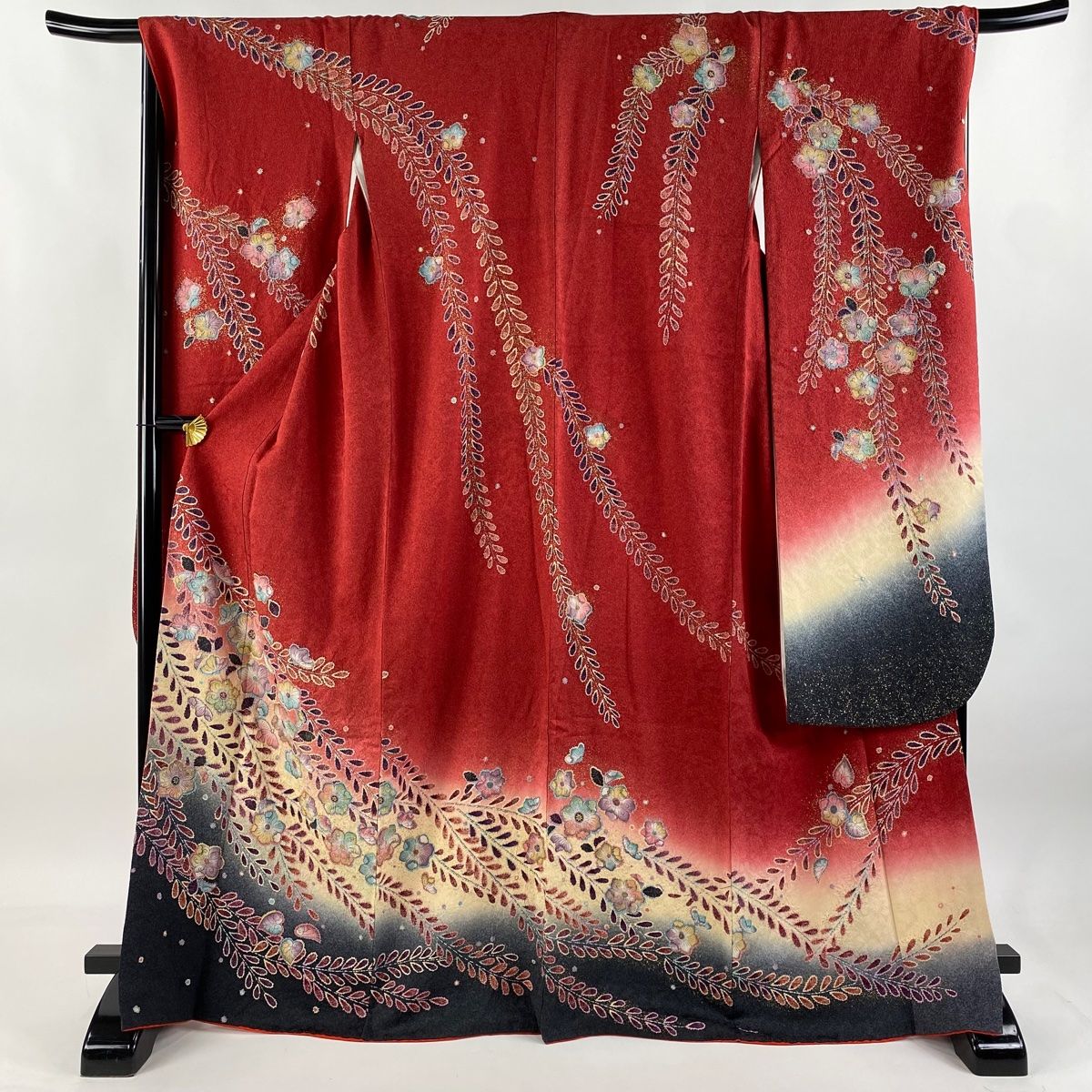 振袖 身丈167.5cm 裄丈68cm L 袷 辻が花 金彩 ぼかし 茜色 正絹