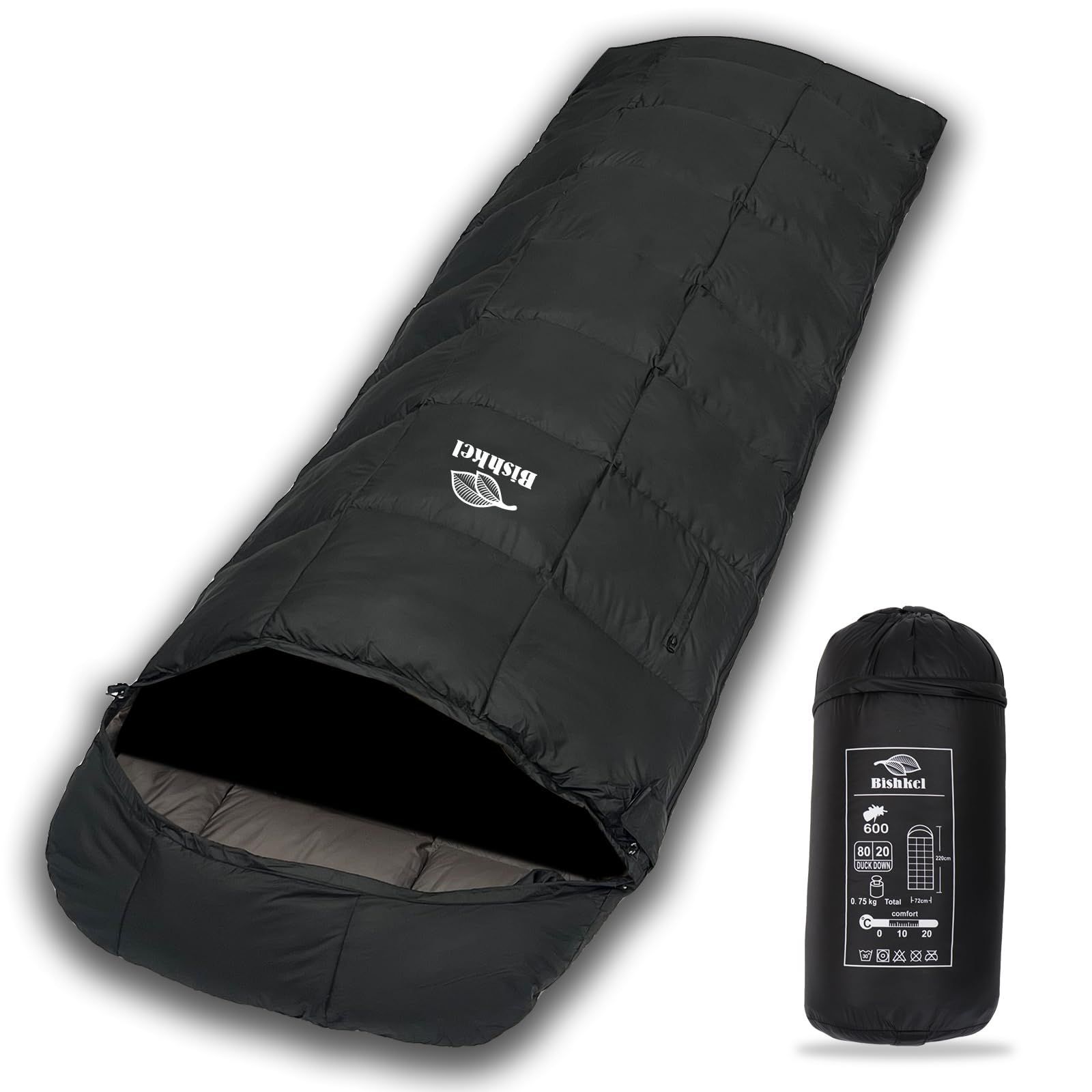 Color ブラック Bishkel ビシュケル ダウン寝袋 寝袋 シュラフ 封筒型 コンパクト オールシーズン 0℃ ブラック