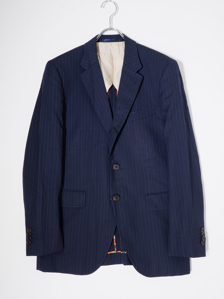 PAUL SMITH LONDONポールスミス ロンドン イタリアCANONICOカノニコ Super110 Sウール生地 裏地花柄 AMFステッチ ストライプジャケット M MJKA79515
