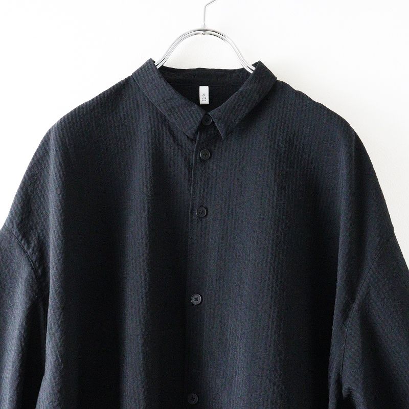 2025 SS フィルマム FIRMUM シアサッカーバックフ シャツ XS ブラック スモール ストライプ アンサンブル トップス レディース