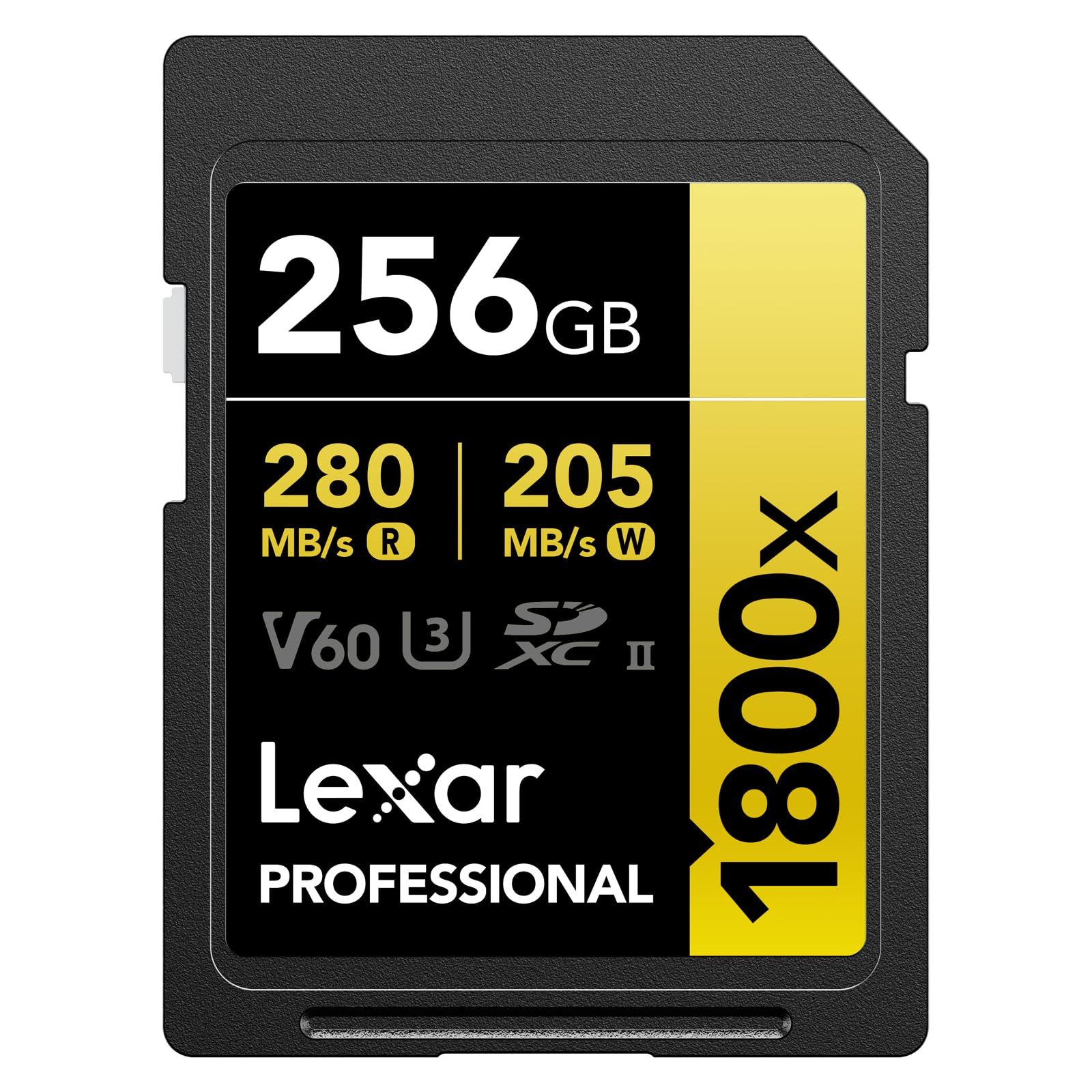 Lexar SDカード Professional 1800x SDXCカード 最大読込280MB|秒 書込205MB|秒 UHS-II Class 10 U3 V60 4K Ultra HD 動画撮影 256GB LSD1800256G-BNNNG