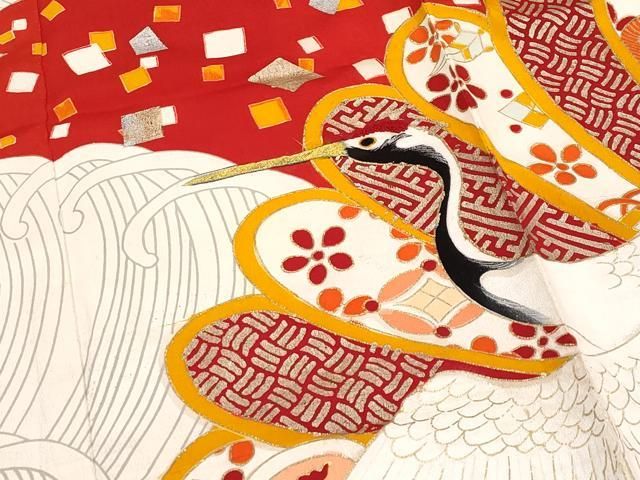 平和屋本店□極上 アンティーク 大正ロマン 振袖 駒刺繍 相良刺繍 飛鶴  